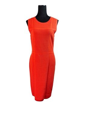 Karen Millen Textured Red Orange Knit Stretchy Bodycon Sheath Dress Cocktail L